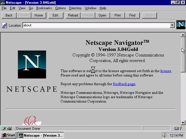 Netscape Navigator 3.04 Gold for Windows About Screen (1997)